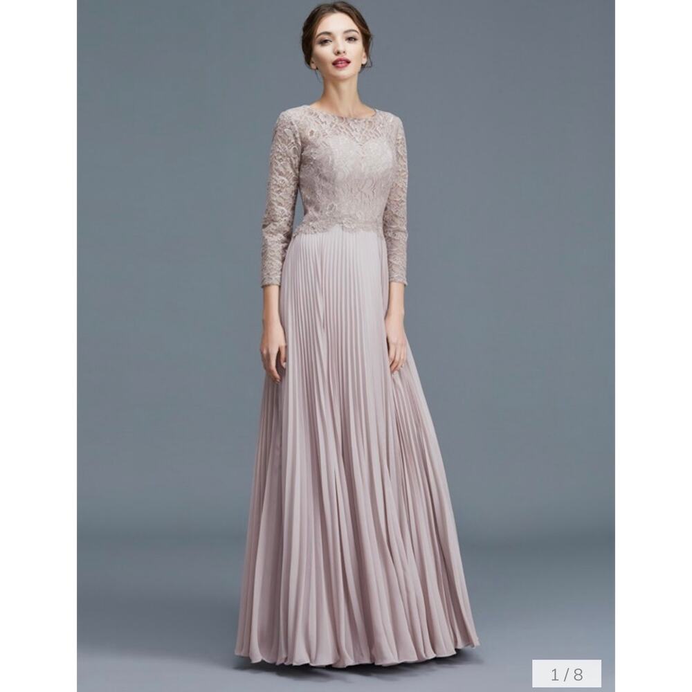 HEBEOS A-Line/Princess 3/4 Sleeves Lace Chiffon Mother of Bride Dress Size S